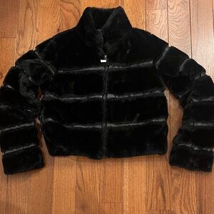 Black Faux Fur and Leather Jacket